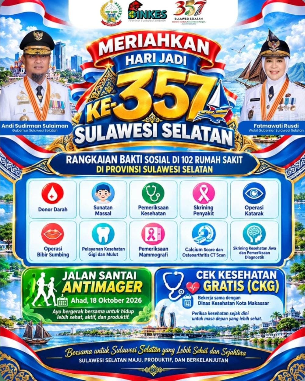 Hari Jadi ke-357, Pemprov Sulsel dan 100 RS Gelar Baksos Akbar Serentak